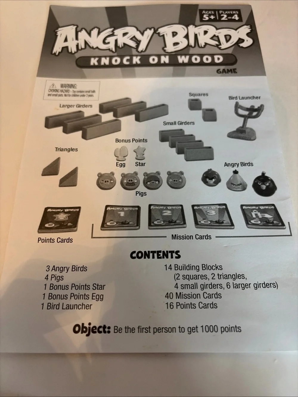 Angry Birds Knock on Wood Game Complete Mattel 2010 Instructions Age 5+ 2-4 Play